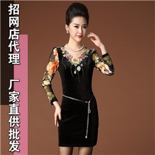 2013秋装新款欧美金丝绒绣花大码女装连衣裙【Q6101】免费代理