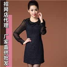 秋冬款欧美高端品牌女装亮片翻领气质连衣裙【Q0072】代理加盟