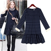 欧美2013女装秋冬大牌修身显瘦百搭格子裙子百搭长袖连衣裙0301