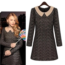 欧美站2013新款时尚秋装娃娃领修身时尚品质长袖连衣裙51028