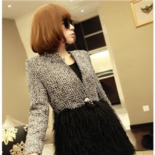 秋冬季新款欧美风呢子大衣一扣毛拼接毛呢外套网店一件代发373#