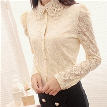 秋装韩版长袖泡娃领打底雪纺女式衬衫蕾丝衫女装批发网店代发货