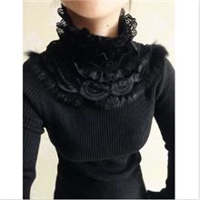新款修身针织衫高领蕾丝中长款毛衣女装毛领打底衫代发货9613#
