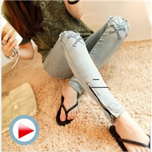 韩国代购个性脚口铅笔裤小脚女式牛仔裤批发代销代发货8601#