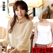 女士长袖打底衫秋装新款大码雪纺衫日韩女装衬衫蕾丝衫上衣批发