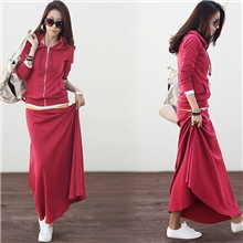 秋冬季新款休闲运动套装韩版修身长裙卫衣长袖两件套连衣裙批发