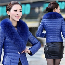 冬装新款韩版气质女装修身大毛领短款皮质棉衣女式羽绒棉服棉袄