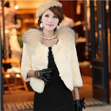 冬装新款韩版气质女装貉子毛领兔毛七分袖海宁短款皮草