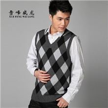男式毛背心V领菱形格子图案男士针织毛衣背心毛衣批发订做