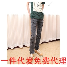 男装一件代发货韩版修身全棉水洗抓破时尚休闲男式小脚牛仔裤BQ12