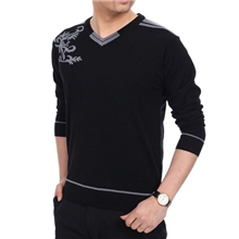 厂家直销品牌时尚绣花秋款男士长袖羊毛衫中年V领112