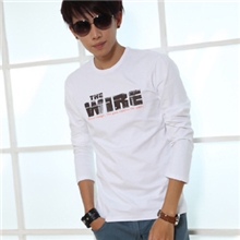 7cing韩版修身简约长袖T恤纯色印花男T恤