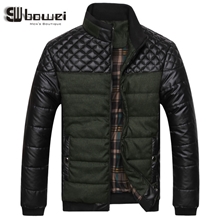 男装棉衣韩版男士夹克男pu皮拼接男式棉衣修身立领男夹克外套