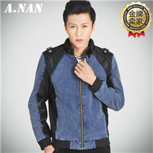 夹克男装休闲秋冬装新款608机车皮质拼接工厂直销男士外套潮爆