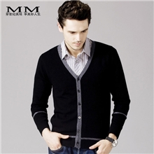 【美铭】秋冬男装新品修身时尚针织衫撞色毛衣羊毛衫开衫批发