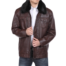 男士皮衣加厚高档皮夹克外套男翻领加毛领加厚冬季保暖外套爸爸装