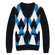 GXG男装秋装新款男士V领针织衫男韩版拼接薄款开衫毛衣线衣潮流