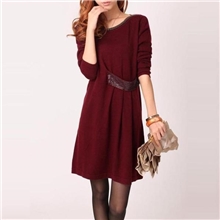 女装秋冬新款中长款羊毛衫毛衣韩版气质收腰连衣裙大码纯色水钻