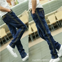 批发秋冬新款男士牛仔裤男韩版拼接修身弹力小脚裤街头潮流款男裤