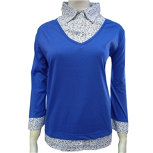 女士多色翻领衫经典t恤女士深蓝色t恤女士小花边t恤