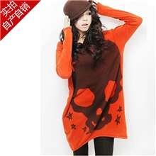 2013新款女装宽松印花长袖圆领休闲多色薄针织套头衫厂家批发