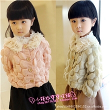 时尚鱼儿2013春款女童装新款棒针花瓣圆领淑女毛衣外套