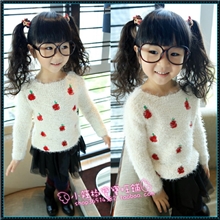 小火车童装批发童装外套2013秋冬装女童新款加厚刺绣毛衣