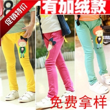冬款加厚加绒糖果色铅笔裤小妹妹休闲小脚长裤儿童卡通童裤