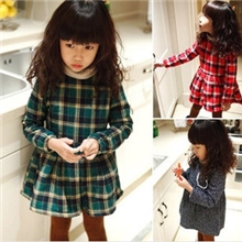 女童格子碎花长袖加厚连衣裙2013秋冬新款儿童文艺范抓绒蓬蓬裙