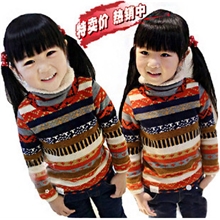 2013冬款新款童装针织衫女童宝宝高领雪花加绒加厚儿童打底衫t恤