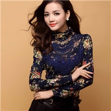 2013高品质女T女式欧韩蕾丝打底衫6083网纱高领修身长袖打底衫