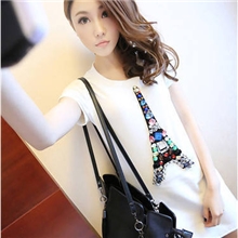 2013春季新款欧美风T恤宝石铁塔装饰短袖长款T恤连衣裙8803批发