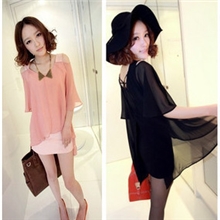 2013春夏新款连衣裙8616纯色蝴蝶袖雪纺连衣裙露肩拼接雪纺连衣