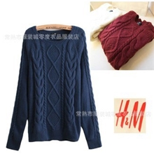 批发2012欧美HM加厚保暖原单欧美简约款菱纹麻花圆领套头针织毛衣
