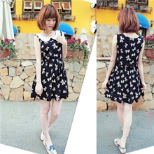 0016#2013春夏款波点蝴蝶结猫咪爱心四叶草娃娃领无袖背心连衣裙