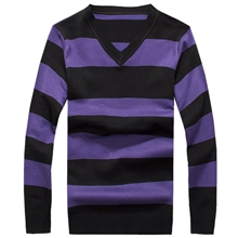 厂家货源经典男式针织衫休闲时尚都市条纹v领男士打底针织衫批发