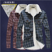 衬衣男秋冬装内衬羊羔毛格纹长袖衬衫男加厚保暖衬衣外套批发