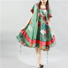幻影艺术气质夏裙/中国民族风女装大摆连衣裙长裙/绿x058