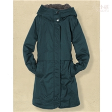 小愚休闲女装毛里带帽时尚修身外套腰眼皮斜纹布女式新款棉服