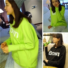 外贸女装秋冬原单荧光亮色长袖字母印染长袖圆领卫衣上衣女装秋