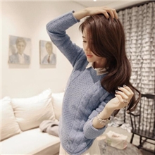 2013秋季新款显瘦-20963蓝色复古麻花圆领修身套头毛衣