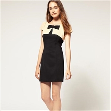 A001新款修身连衣裙名媛风蝴蝶结中厚款短袖连衣裙