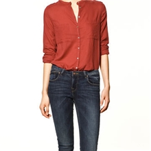 A004CBRL厂家直销欧美时尚口袋长袖衬衣女士衬衫多色女装批发