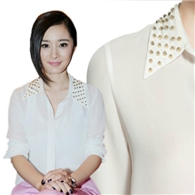CBRL新款衬衫优雅时尚百搭衬衫白色真丝天蚕丝金铆钉衬衫