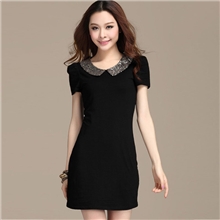 胖伊妆园包邮2013夏装新款大码修身显瘦亮片娃娃领泡泡袖连衣裙