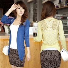 2013夏季新款夏装韩版女装后背蕾丝开衫外套女镂空针织衫空调衫