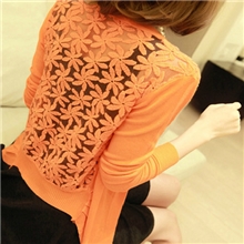 冬新款女式针织衫罩衫薄外套后背蕾丝镂空开衫长袖毛衣808xsw