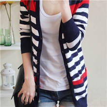 2013欧美大码女装女式针织衫中长款条纹开衫长袖外套原单质量