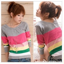 厂家直销一件代发2013春装新款A018韩版两面穿条纹针织衫