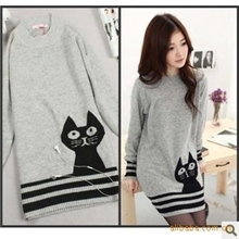 厂家直销一件代发女装女装批发99034宽松猫咪针织中长款毛衣